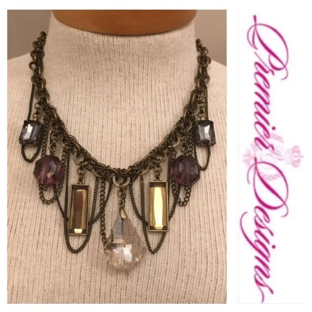 Premier Design Glamorous Antique Gold Chain Crystal Necklace
